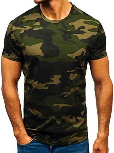 גברים של הסוואה חולצה ספורט כושר קצר שרוול צבאי הסוואה צווארון עגול בציר חולצה