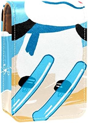 איפור שפתון מקרה שפתון תיק עם מראה נייד שפתון אחסון פאוץ גלוס אחסון ארגונית, קריקטורה בעלי החיים פנדה סקי ספורט יפה