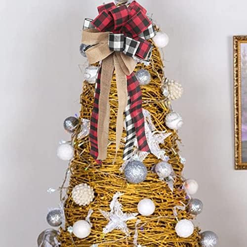 קישוטים לחג המולד, קשת זר חג המולד, עץ חג המולד קשת קשת באפלו משובץ עץ חג המולד טופר טופר Bowkont קשתות דקורטיביות קישוטים פסטיבל הבית קישוטי מסיבת חג המולד 30x13 אינץ 'אדום