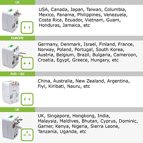 Travel USB פלוס מתאם כוח בינלאומי תואם ל- Xiaomi Mi A2 עבור כוח ברחבי העולם לשלושה מכשירים USB Typec, USB-A לנסוע בין ארהב/איחוד האירופי/AUS/NZ/UK/CN