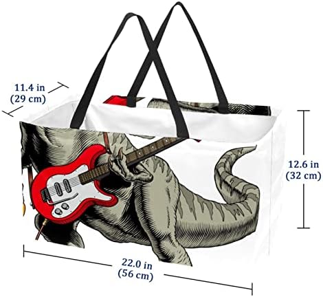 סל קניות לשימוש חוזר דיאנוזאור עם גיטרה ניידים מתקפלים תיקים מכולת מכולת כביסה.