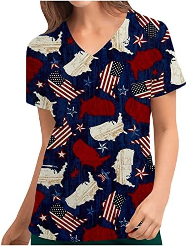 למעלה חולצת טי לנשים 2023 קצר שרוול צווארון אמריקאי דגל גרפי עבודת משרד האנטומיה לשפשף אחיד חולצה חולצה