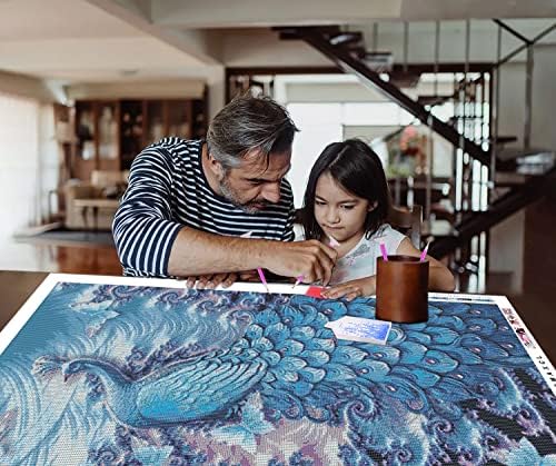 ZGMAXCL ציור יהלום DIY למבוגרים עגול מקדחה מלאה טווס כחול ריינסטון בגודל גדול עיצוב בית מודרני 47.2 x 23.6 אינץ '