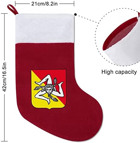 דגל של לוגו של סיציליה טרינאקריה גרב חג המולד עץ חג המולד אח תלויים גרביים עם קישוט שרוול קצר לפלאש למסיבת חג ביתי