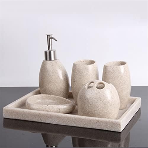 Tbiiexfl אבן חול אירופית אמבטיה חדר אמבטיה חמישה חלקים סט חדר אמבטיה מברשת שיניים שטיפה כוס מברשת שיניים ביתית