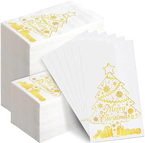 Hotop 200 חבילות מפיות לחג המולד כסף זהב נייר נייר חד פעמי למגבות קוקטייל עץ אורח מפית דקורטיבית אספקה ​​למסיבת ארוחת ערב חורפית, 4.3 x 7.87 אינץ ', 12.99 15.74 אינץ'