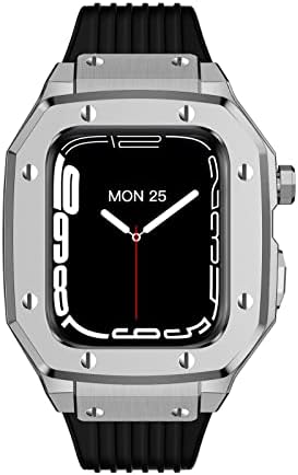 סגסוגת טקסום שעון רצועת רצועה לסדרת Apple Watch 7 6 5 4 SE 45 ממ 42 ממ 44 ממ יוקרה מתכת גומי נירוסטה עסקית סגנון מזדמן רצועת שעון