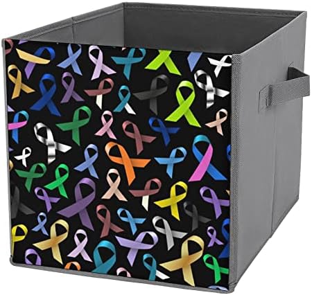 סרטי מודעות לסרטן צבעוני קוביות אחסון בדים מתקפלות קופסאות קופסאות 11 אינץ 'פחי אחסון מתקפלים עם ידיות