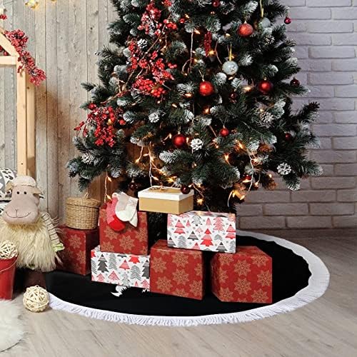 צללית חתול על חצאית עץ חג המולד שחור חג המולד חג המולד מחצלת ציצים קישוטים לקישוטים למסיבת חג 30/36/48 אינץ '