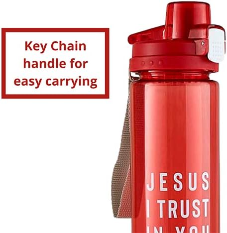 ישוע אני סומך עליך בקבוק מים מפלסטיק דתי, רב-שימושי נוסע לתה שנוסע, מיכל משקה מעורר השראה ללא BPA עם רצועת שרשרת מפתח נשלפת, 24 אונקיה