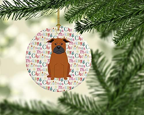 אוצרות קרוליין WDK1654CO1 חג מולד שמח צ'ונגקינג סיני כלב קישוט קרמיקה, רב -צבעוני, קישוטים לעץ חג המולד, קישוט תלוי לחג המולד, חג, מסיבה, מתנה,
