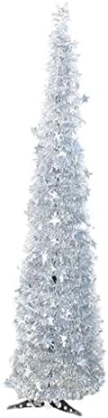 עץ חג המולד מלאכותי מלאכותי מושך עין 1.5 מ 'קישוט חמש נקודות קישוט כוכב טינסל חג המולד עץ מעשי כסף מעשי