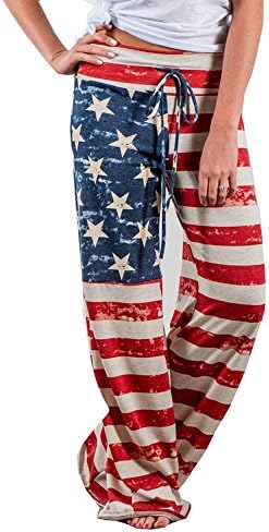 Sunmoot נשים דגל אמריקאי שרוך מכנסי רגל רחבים חותלות L multicoror