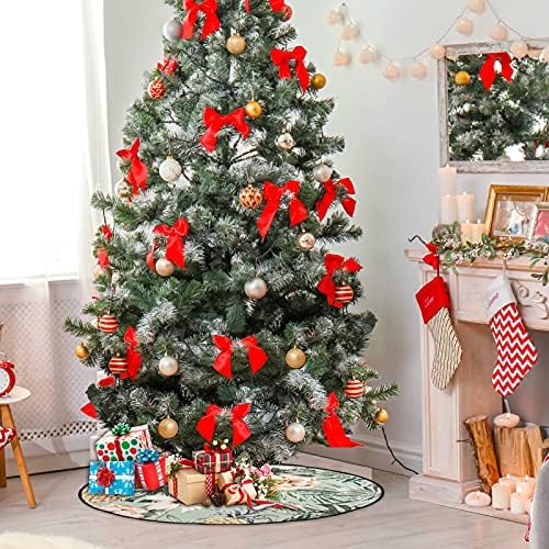 Tropical Hibiscus Rose Christmas Tree Mat Waterproof Tree Stand Tray Mat Carpet Under Christmas Tree Accessory for Xmas Holiday Party Ornaments 28 Inches