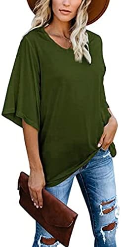 חולצות קיץ כיכר צוואר ארוך שרוול רופף בכושר רטרו עניבה לצבוע טרנדי מקרית חולצות לנשים קל משקל