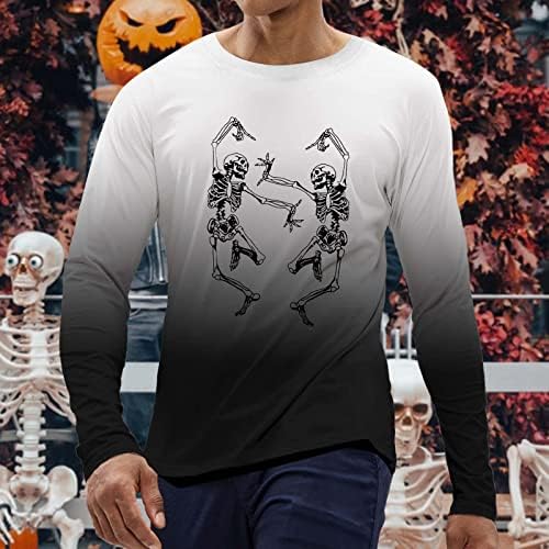 חולצות טריקו של Zddo Halloween עבור שרוול ארוך גברים מצחיק שלד מצחיק חולצת שיפוע שריר שריר דק-כושר צוות צוואר צוואר טי טא
