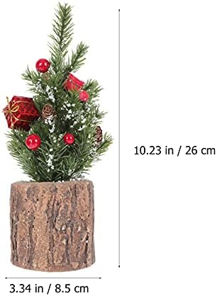 שולחן שולחן מיני חג המולד עץ אורן מיניאטורה עם בסיס עץ בסיס אדום פירות פינקונה קופסת מתנה קופסת חג שולחן מרכז חתיכת מפלגה קישוט 26 סמ קישוטי הילידים