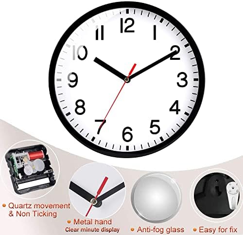 שעון קיר בגודל 9 אינץ ', סוללה מודרנית עגולה בשקט שאינו מקליקה מופעלת ומורחת על חדר לימוד בסלון חדר השינה ועיצוב Offiec ...