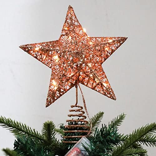 כוכב Treetop די יצירתי אורות טופר אורות חג המולד עץ חג המולד מחודד קישוט כוכבים לסלון וחופשת מסיבות ביתיות, זהב ורד 25 סמ
