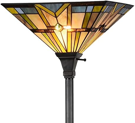 טיפאני סגנון המשימה מנורת רצפה מוכתם זכוכית צל לפיד מנורות, בציר מרומם עומד אור קבועה לסלון חדר שינה משרד, צבעוני