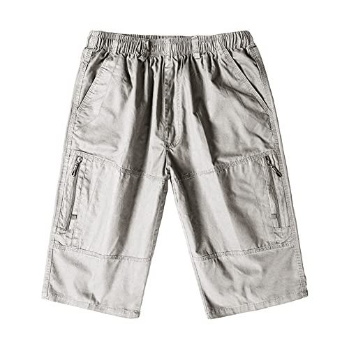 גברים של חיצוני רוכסן כיס מכנסיים קצרים מטען אלסטי מותניים טיולים טקטי מכנסיים כיסים רב 3/4 ארוך קצר מכנסיים