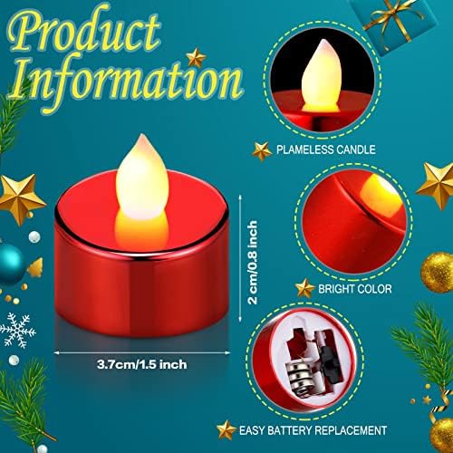 24 חבילות נרות מצביעים נטולי נרות LED אורות תה נרות סוללה הפעילה נרות מזויפים מהבהבים שנמשכים מעל 100 שעות נרות אטיית פליטה חסרת עור לקישוט חתונה למסיבות חג המולד, אדום וירוק