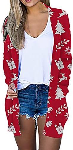 שרוול ארוך קרדיגנים לנשים נופלים לחג המולד קל משקל פתוח עם סוודר קרדיגן חיצוני על חולצות מזדמנים