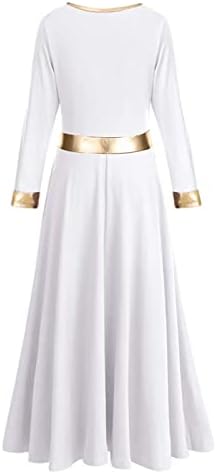 בנות פוטיט צבע מטאלי v צוואר שמלת ריקוד ליטורגיית שמלת שרוול ארוך שמלת שרוול ארוך שמלת כנסיית פרטים לירית