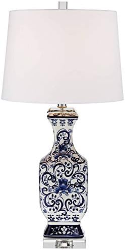 בארנס ואייבי איריס מסורתית אסיה שולחן מנורת עם ברור כיכר משכים 29.5 גבוה כחול לבן פרחוני פורצלן ז ' נבה לבן תוף צל לסלון חדר שינה בית המיטה שידה בית