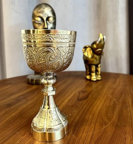 מורקומארט מוצק פליז כבד גביע גביע בעבודת יד מובלט יין זכוכית גותי נושא זהב גביע חג המולד