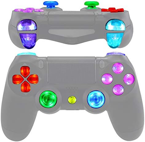 ריבוי צבעים קיצוניים מופרזים D-Pad Thumbstick Trigger כפתורי פנים ביתיים לבקר PS4, ערכת LED של DTFS עבור PS4 Slim Pro CUH-ZCT2 בקר-בקר לא כלול