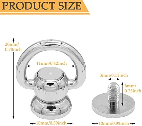 Moicstiy 6set D-Tings Head Studs Studs Solid Brass Butture Stud Bress 360 מעלות מסמרת כפתור עור D-Ting Tring עם אגרוף לשקית, חגורה, מלאכה, קישוט DIY