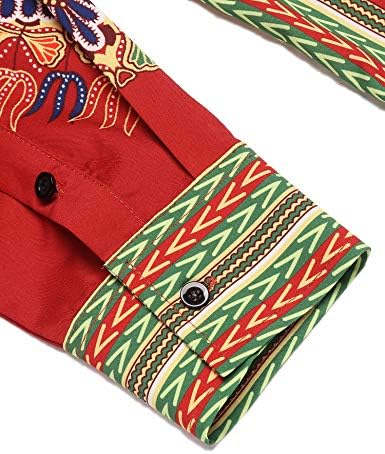 חולצת הדפסה של דשיקי אפריקני של קואופנדי, כפתור שרוול ארוך, חולצה בצבע בהיר חולצה עליונה שבטית