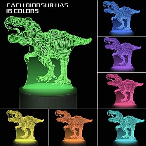 דינוזאור צעצועי 3 ד דינוזאור לילה אור 4 חתיכות 3 ד דינוזאור מנורת צעצוע עם 16 צבע שינויים ושלט רחוק, דינוזאור צעצועי מתנות חדר תפאורה עבור בני מ 3 4 5 6+ שנים