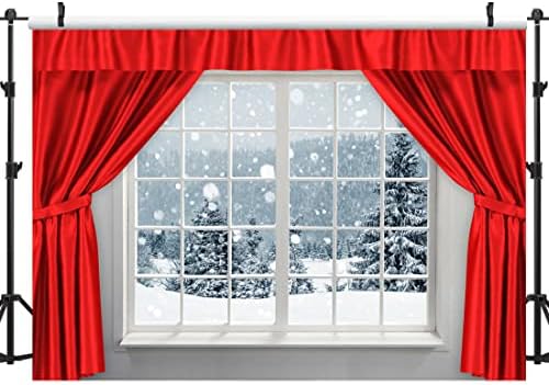 לופריס לבן חורף חלון רקע אדום וילון חג המולד מקורה חג המולד שלג עץ מתנות צילום רקע תינוק מקלחת יום הולדת משפחת מסיבת באנר דקורס תא צילום נכס 5 * 3 רגל
