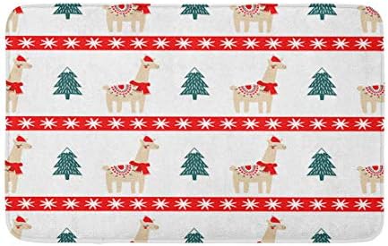עיצוב חדר אמבטיה 16 איקס 24 מחצלת אמבטיה עץ חג המולד ולאמה חמודה עם דפוס כובע חג המולד לילדים עיצוב בסגנון סוודר שטיח אמבטיה מפנק עם גיבוי החלקה