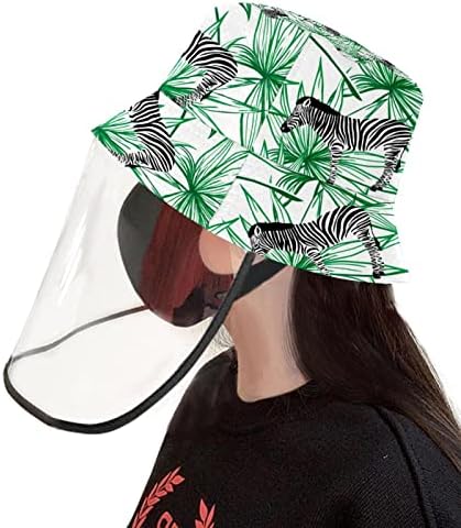 כובע מגן למבוגרים עם מגן פנים, כובע דייג כובע אנטי שמש, עלים ירוקים של זברה של בעלי חיים
