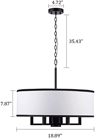 לוקל ד 19 5-אור מודרני מתכוונן שרשרת קישור שחור תוף נברשת, תליון תאורה עם לבן בד צל עבור אוכל חדר שינה סלון מטבח אי