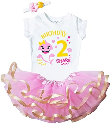 לוק ולולו תלבושת ליום הולדת שנייה סט תלבושת תינוקת טוטו תפאורה - חולצת יום הולדת של כריש תינוקות + סרט גימור + טוטו