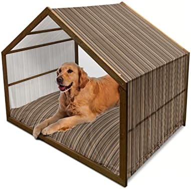 Ambesonne Abstract Moden Dog House, קווים אנכיים בפסים צבעוניים בגוון אדמה דפוס גוונים שונים, מלונה כלבים ניידת מקורה וחיצונית עם כרית וכיסוי, 2x גדול, שוקולד קרמל חיוור