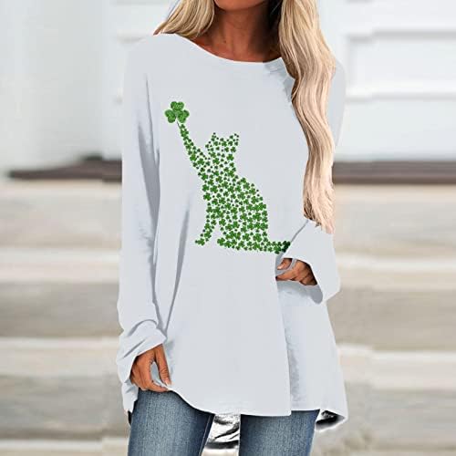 צמרות טוניקה של נשים סנט פטריק יום שמרוק הדפס שרוול ארוך חולצת טריקו סוודר סוודר חולצת טי ירוקה
