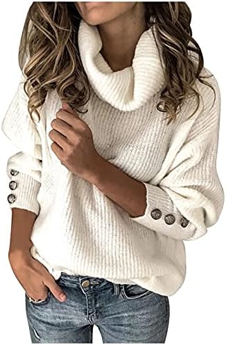 כפתורי סוודר צווארון גולף החורף של נשים דקור פנס שרוול צבע אחיד סורבר סוודרים סוודרים חולצה אופנה חמה
