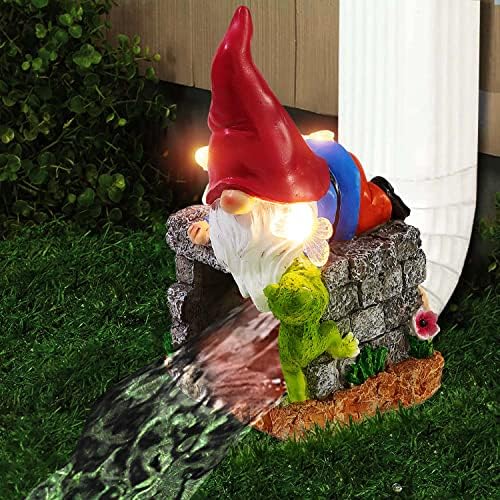 Gibmidser Gnome פסל סולארי תפאורה חיצונית 3 x4 דקורטיבי של סיומת גן שומר מרזב לגשם חיצוני שומרי התזת מרזבים מורידים מורידים.