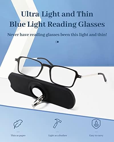 ג'נריך משקפי קריאה קומפקטיים דקים לגברים, כיס דק כחול אור חוסם קורא חוסם נייד אור שטוח אנטי עיניים