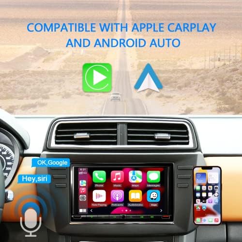 1280 × 720 סטריאו לרכב מסך מגע HD עם מצלמת גיבוי, סטריאו לרכב כפול של 7 אינץ 'עם Apple Carplay ו- Android Auto, רדיו רכב עם Bluetooth 5.2 ו- 30 קטעים Eq ， קישור מראה/2USB/SWC/FM/AM.