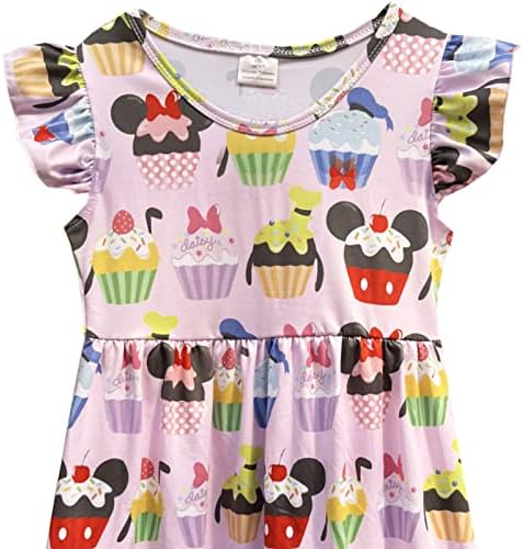 בנות תינוקות אביב קיץ שמלת עכבר מיקי פעוטות ילדה בוטיק שמלת שרוול רפרוף במשך 2-7 שנים