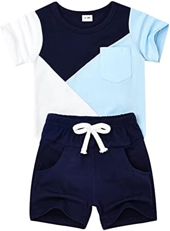 DOMOABEI בגדי תינוקות פעוט ילד תלבושות קיץ תלבושות שרוול קצר טלאי טריקו ומכנסיים קצרים בגדי ילד סט 12 חודשים-4T