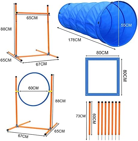 ציוד אימוני זריזות של MKSY לכלבים, משחקי חיות מחמד משחקי מכשול מסלול זריזות ערכת מתחילים כוללת מנהרת כלבים, עמודי אריגה, קפיצות גבוהות, טבעת קפיצה ותיבת השהיה עם נשיאה