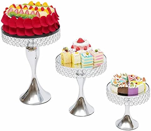 Pandair 3 חלקים מחזיק עוגת עוגת עוגת עוגת עוגות, מעמד תצוגת קינוח עגול, קריסטל מגש עם מראה אקרילית לחתונה לחתונה יום הולדת למקלחת לתינוקות קישוט ביתי