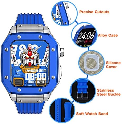 סגסוגת Kanuz Sloy Watch Strap עבור Apple Watch Series 7 6 5 4 SE 45 ממ 42 ממ 44 ממ מתכת יוקרה גומי נירוסטה רצועת שעון סגנון מזדמן.